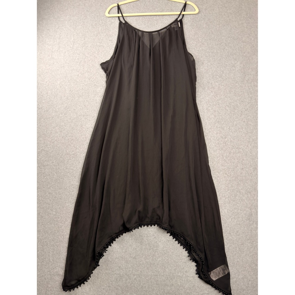 Old Navy Black Handkerchief Hem Pom Pom Trim Swim Cover Up Dress XL